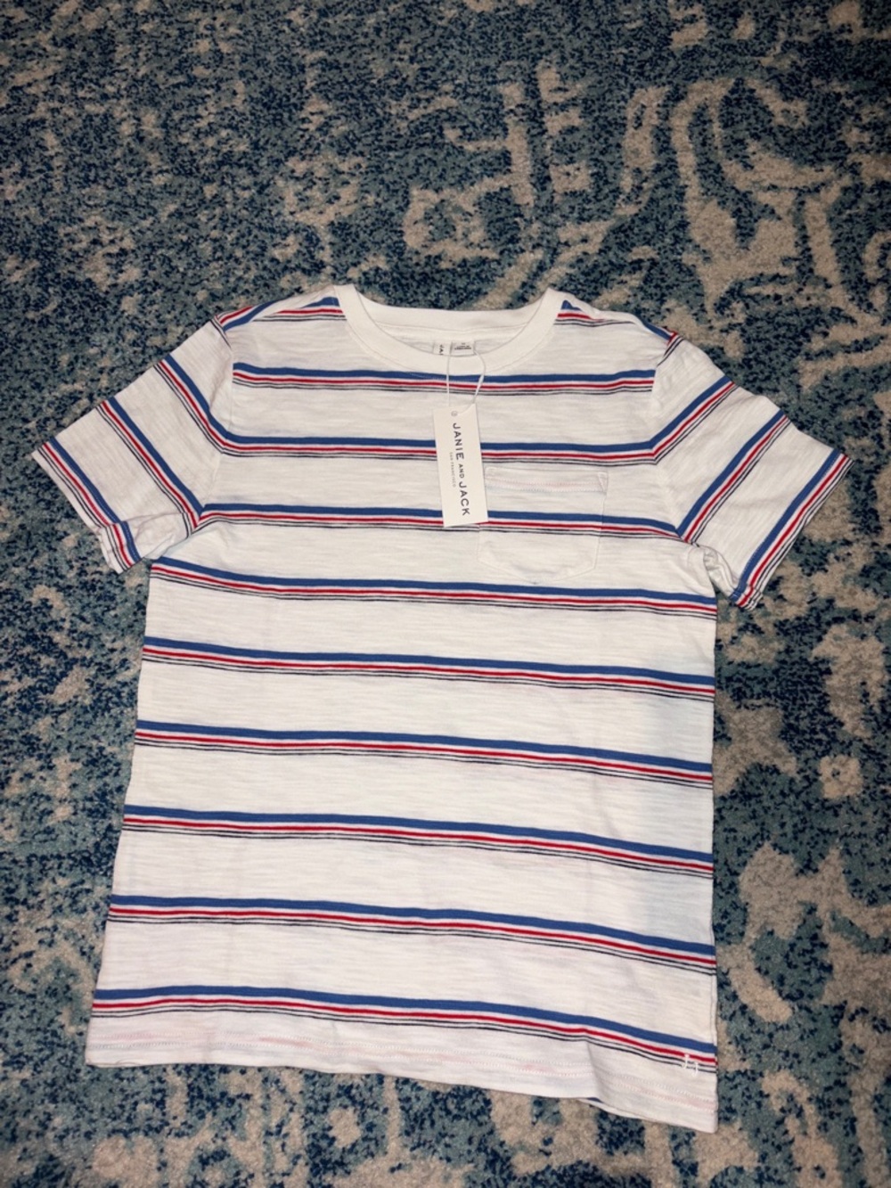 Janie and Jack size 10 White Striped Boys' Short Sleeve Tee